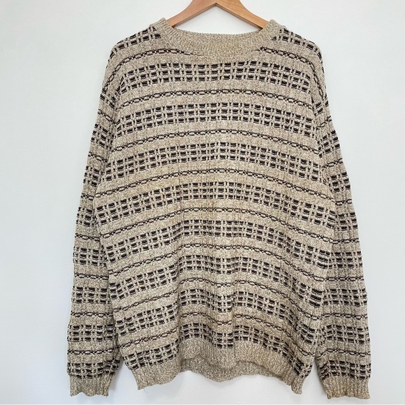 Oversized Slouchy Neutral Granola Girl Cable Knit Grandpa Sweater Basket Weave - Picture 5 of 5
